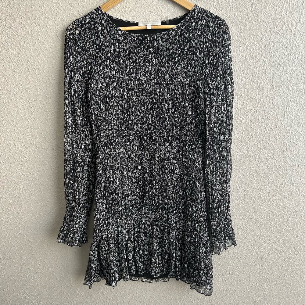 LoveShackFancy Scarlett 100% silk long sleeve‎ smocked stars print mini dress